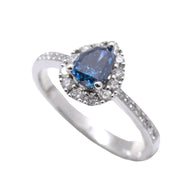 Halo Pear Shape Blue Diamond Ring