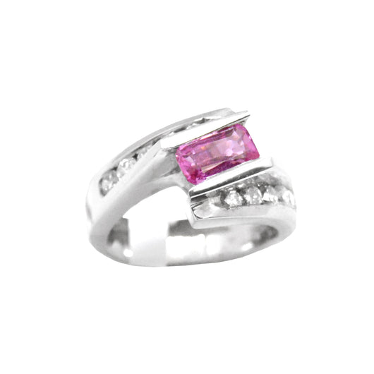 Tension Set Pink Sapphire & Diamonds Ring